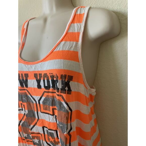 Love Republic Orange Stripe New York 23 Scoop Neck Women's Hi Lo Tank Top Size L - Picture 3 of 6